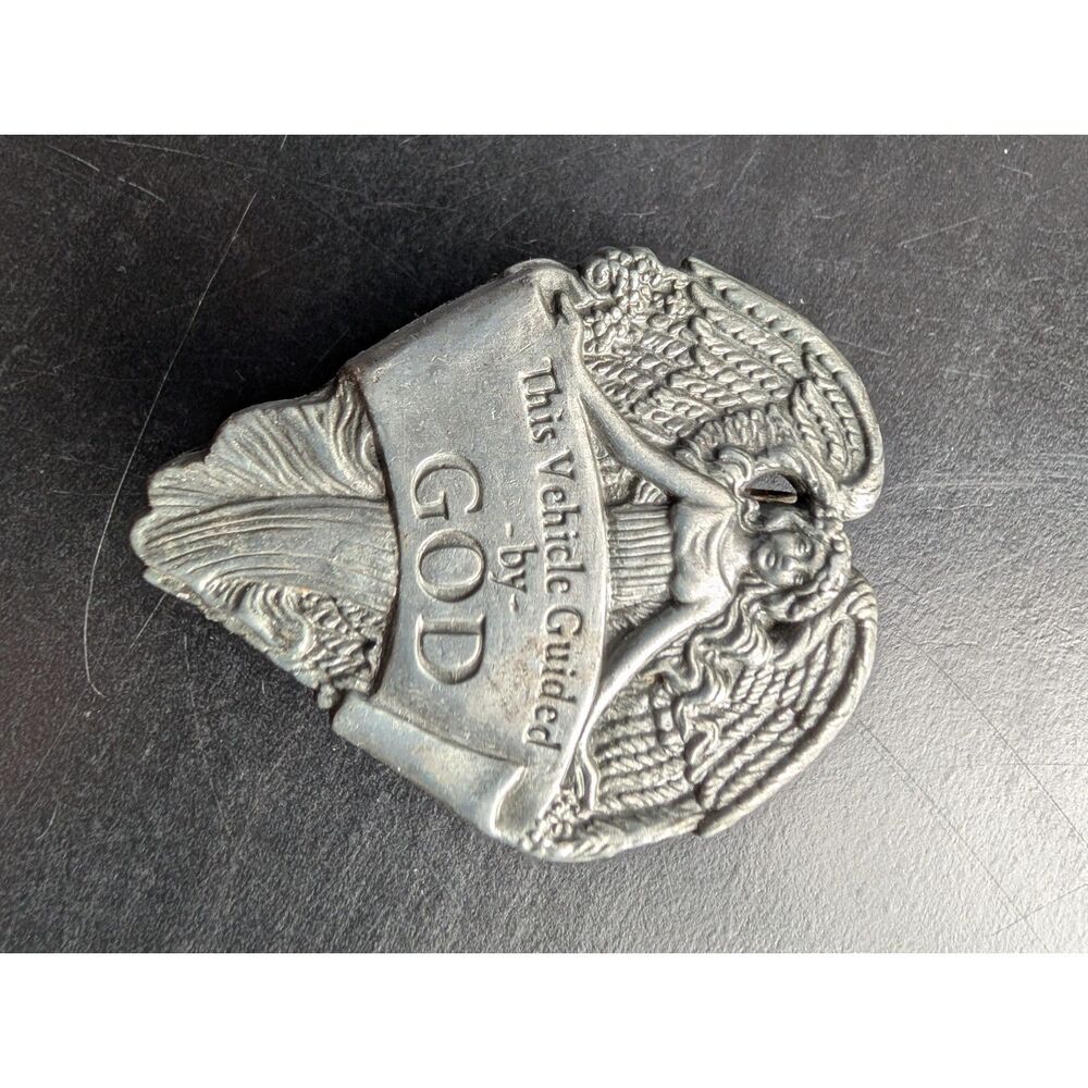 Vintage AngelStar Pewter Car Visor Clip Guardian Angel Metal Protection Charm